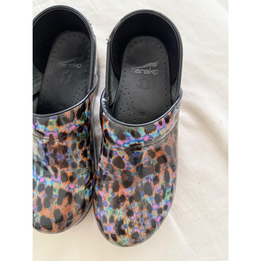 Dansko Iridescent Leopard Patent Clogs EU 38 Nurse Y2K Comfort Shoes - Picture 2 of 6